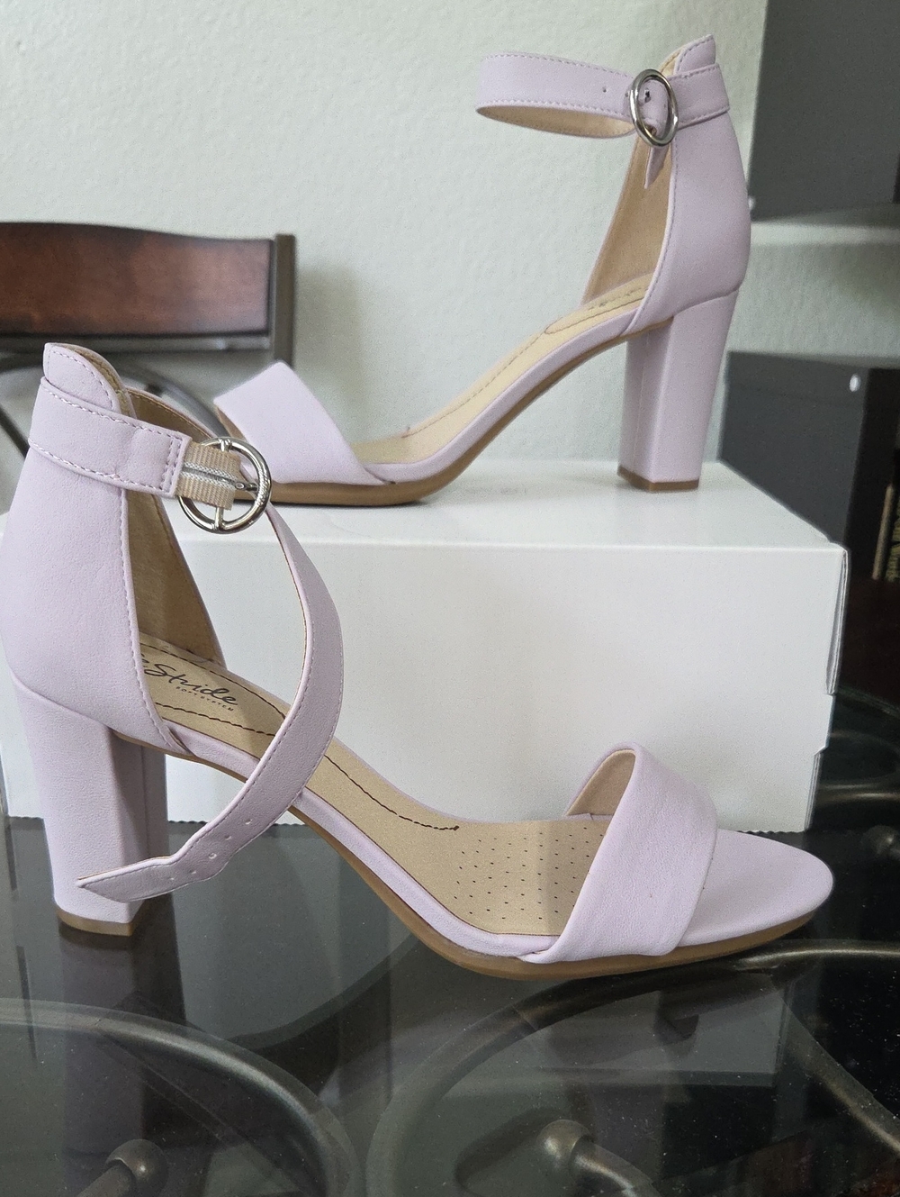 Life Stride Lavender Ankle Strap Block Heels